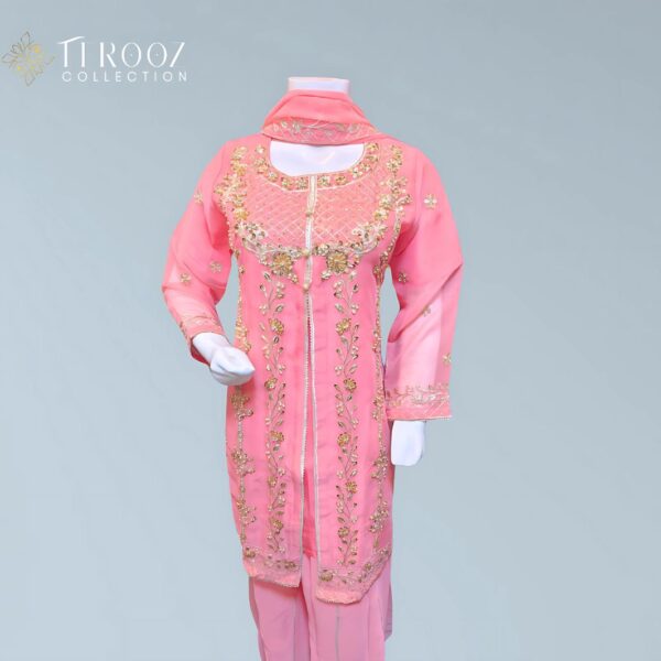 Elegant Pink Embroidered Shalwar Kameez | Firooz Collection 2024 | Gold Embellished Ethnic Outfit for Weddings & Festive Wear