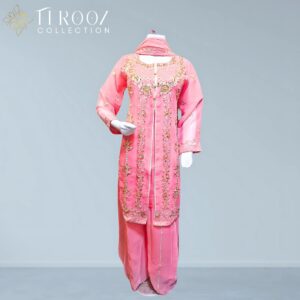 Elegant Pink Embroidered Shalwar Kameez | Firooz Collection 2024 | Gold Embellished Ethnic Outfit for Weddings & Festive Wear